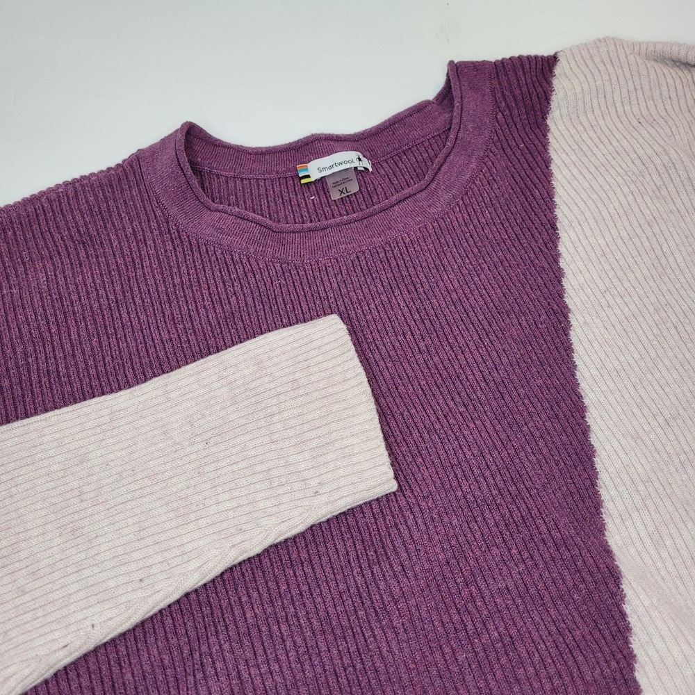 Smartwool Knit Sweater Size XL‎ Colorblock Lightweight Ribbed Wool Crewneck